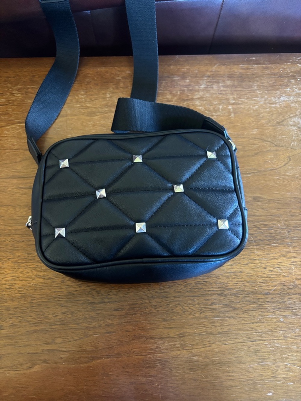 INC International Concepts Black Quilted Crossbody with Silver Studs